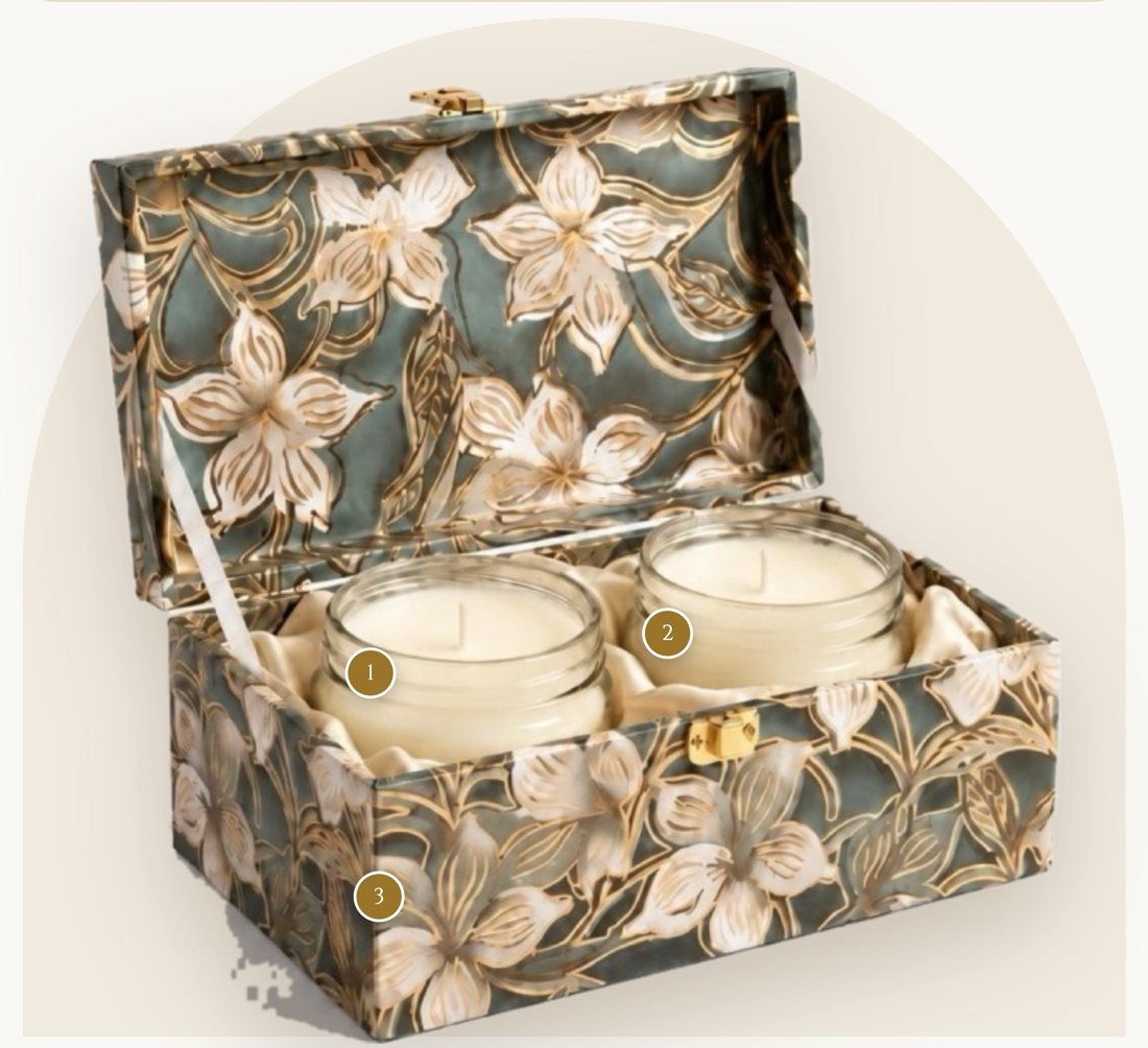 Enchanted Garden hamper: floral-print keepsake box with two glass jar candles